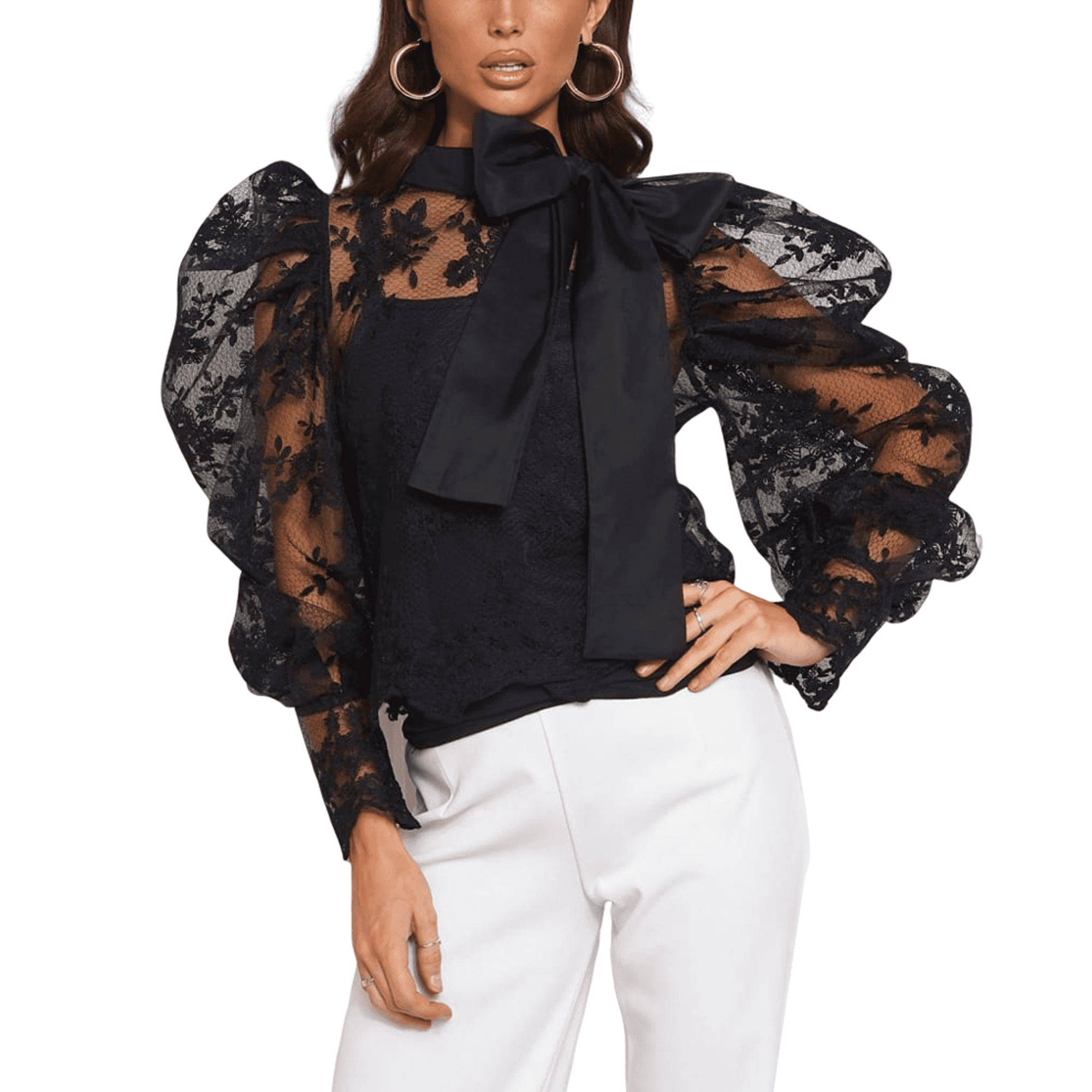 sheer puff sleeve shirt