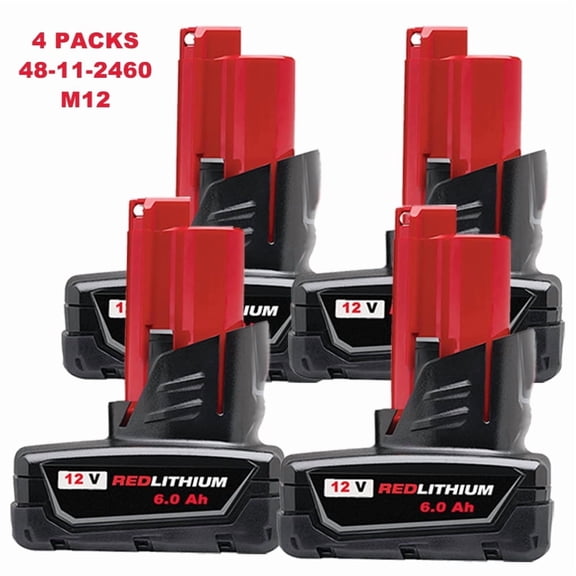 4 Pack 6000mAh 12V Replacement Battery Compatible with Milwakee M12