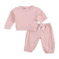 thumbnail image 2 of Toddler Baby Girl Boy Winter Clothes Solid Long Sleeve Pullover Sweatshirt Drawstring Pants 2Pcs Outfit Set, 2 of 6