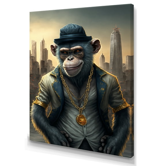 Designart Monkey Gangster In NYC III Canvas Wall Art