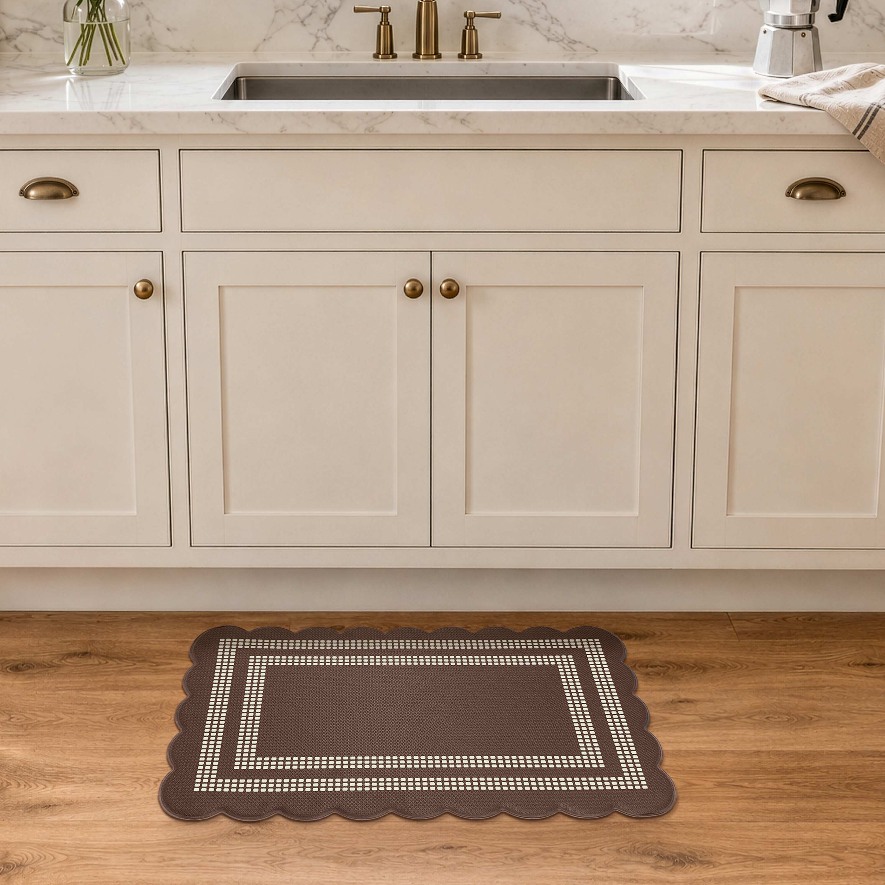 Scalloped Edge Anti-Fatigue Mat 18x30 - Remi - Brown/Ivory