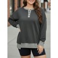 thumbnail image 4 of JYLFC Womens Sweatshirts Button Down Henley Color Block Patchwork Pullover Gray 2XL, 4 of 8