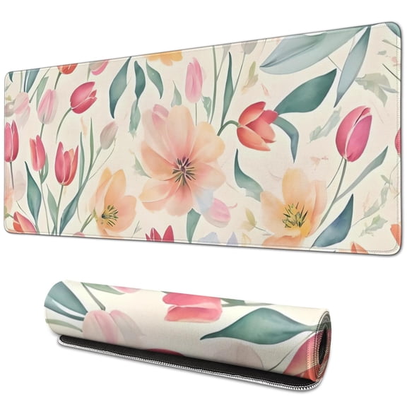 Long Mouse Pads for Desk,Pioneer Flower Floral Print Pattern Desk Mats on Top Of Desks, Desk Mouse Pad Extra Large with 3mm Non-Slip Base and Stitched Edge for Gaming,Office,Work,Home 31.5"x11.8"
