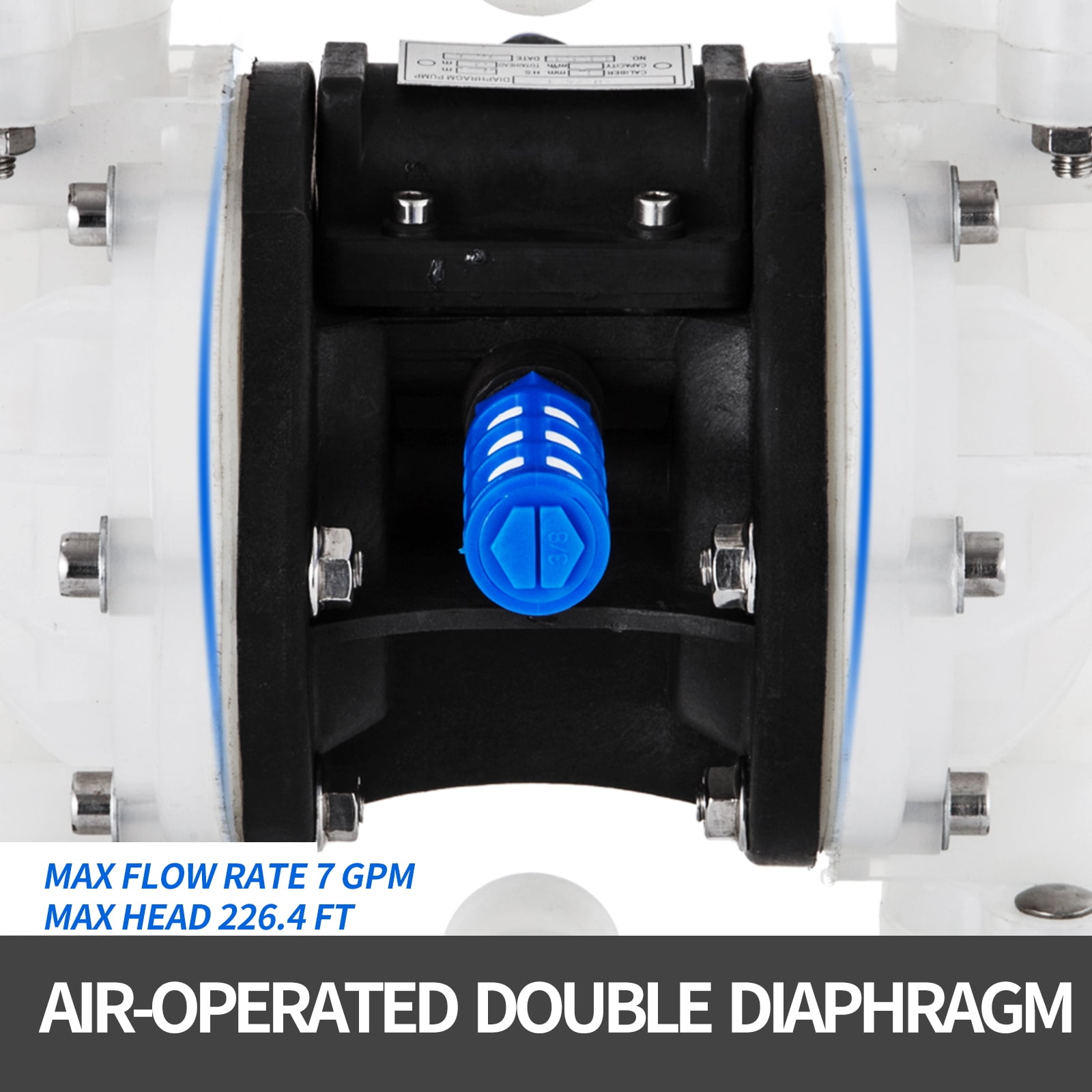 VEVOR Pompe à Air à Double Diaphragme 1/2 Pouce Entrée Sortie Polypropylène  13 GPM Max 100PSI, Pompe à Air à Diaphragme en Nitrile Anticorrosion pour  Utilisation Industrielle Chimique,QBY-15PP