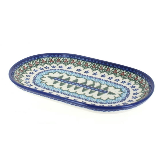 Blue Rose Polish Pottery Holiday Pine Small Oval Dish