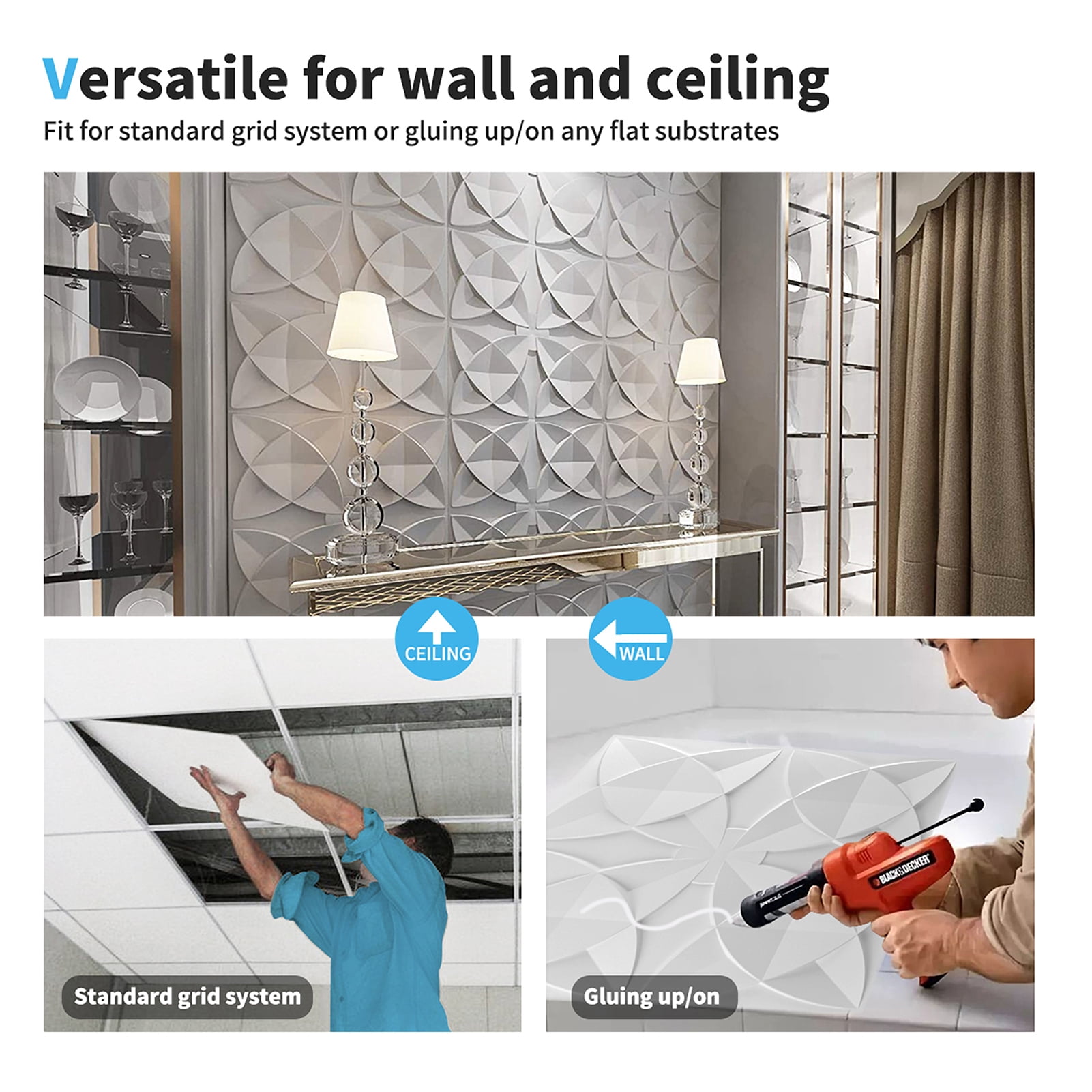 Art3d 12-Pack 24"x24" PVC Ceiling Tiles Glue up in White