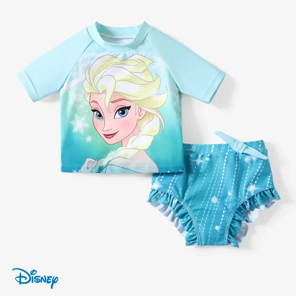 Disney Princess Girls Swimsuit Frozen Elsa Rash Guards and Bikini Bottom 2 Pieces Set Sizes 2-6
