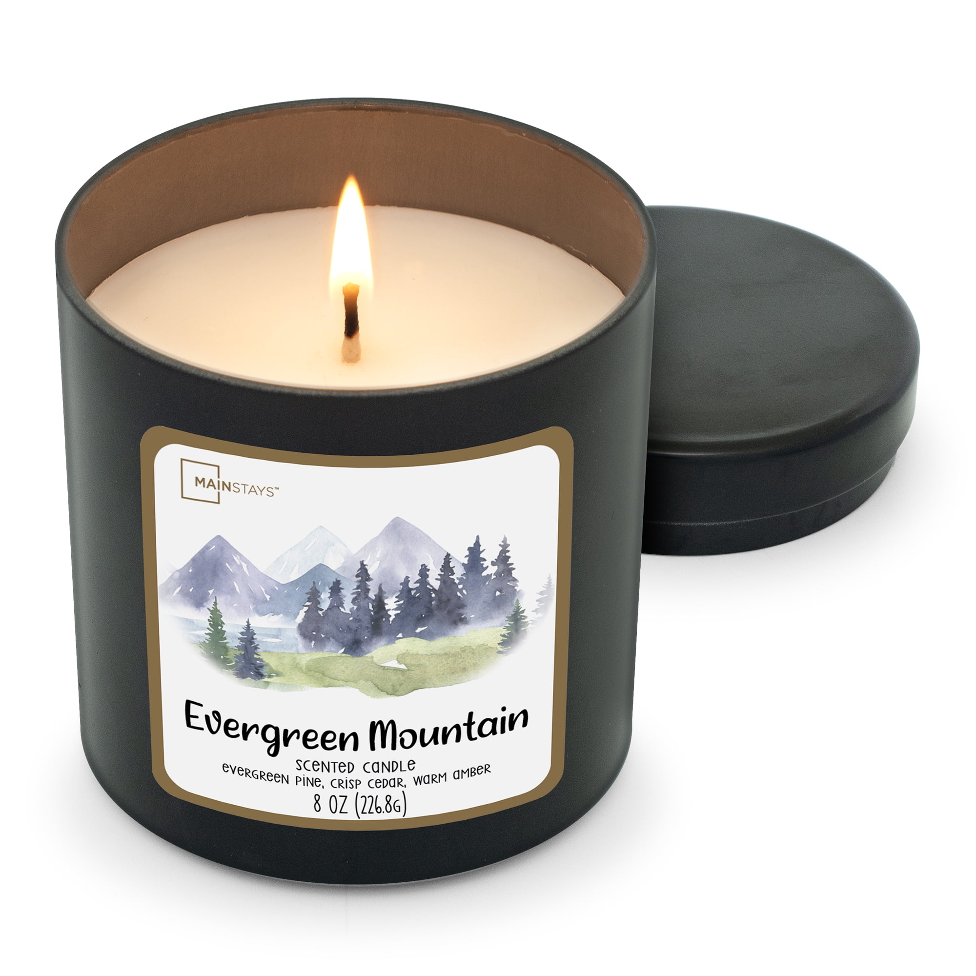 Mainstays 8oz Black Tin Candle, Evergreen Mountain