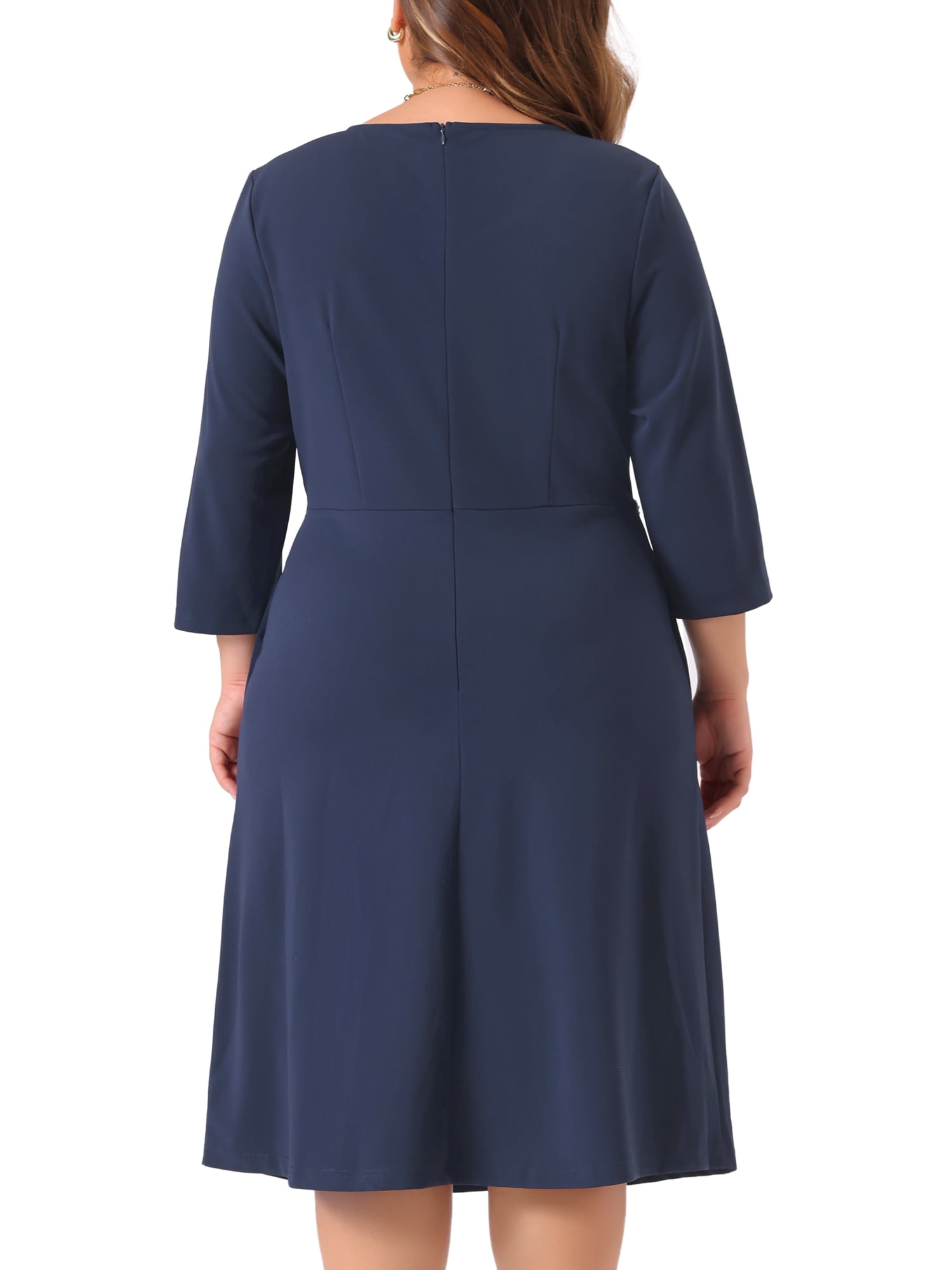 DARING DIVA Plus Size Crew Neck 3/4 Sleeve Vintage Cocktail Dress 1X Dark Blue