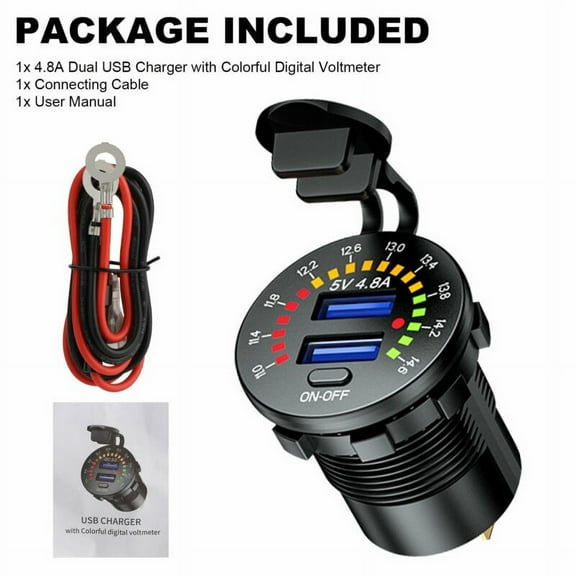 12V Dual USB 4.8A Fast Car Charger Socket Power Outlet W/ LED Digital Voltmeter