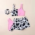 thumbnail image 4 of Xudanell Girl's 3 Piece Bikini Bathing Suit Printed Sport Swimsuits with Shorts Cove Up Sets Teen Girl's Swimwear (Pink, 8-10 Years), 4 of 7