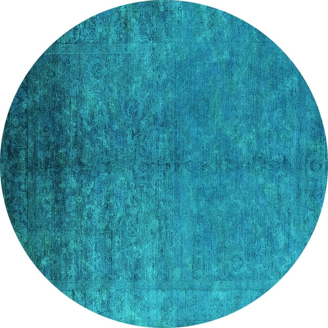 Ahgly Company Machine Washable Indoor Round Persian Turquoise Blue Bohemian Area Rugs, 8' Round