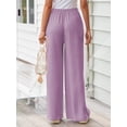 thumbnail image 5 of TEMOFON Pants for Women Wide Leg Linen Pant Palazzo Summer Casual Flowy Pants with Pocket Purple Drawstring Loose Comfy Soft Pants M, 5 of 10