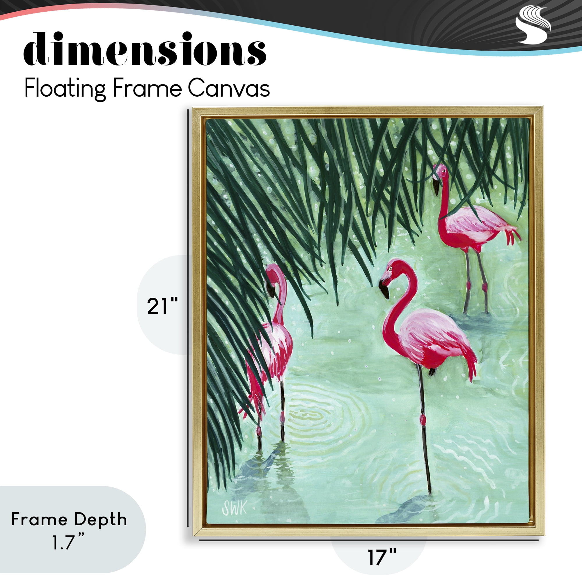 Stupell Industries Shallow Flamingo Pond Gold Framed Floater Canvas Wall Art, design by Sarah Waldron Kimball