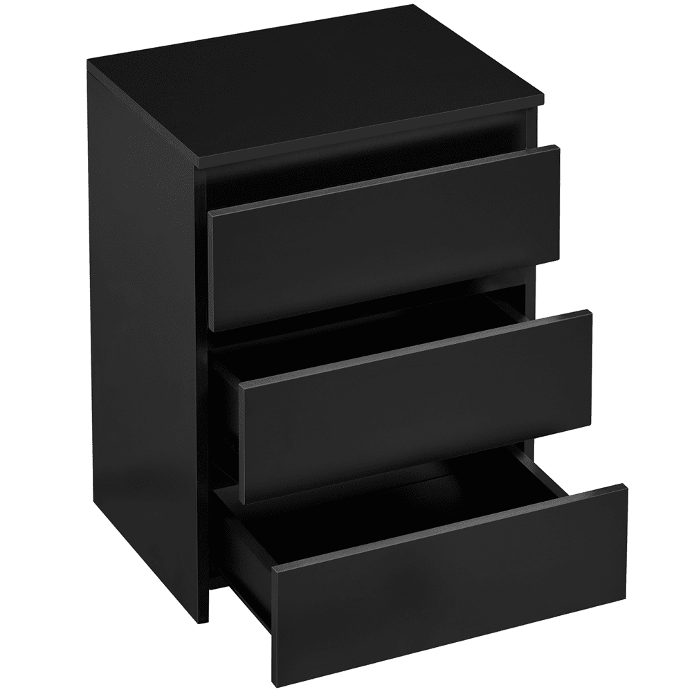 Renwick Vertical Nightstand with 3 Drawers for Bedroom, Adults, Black