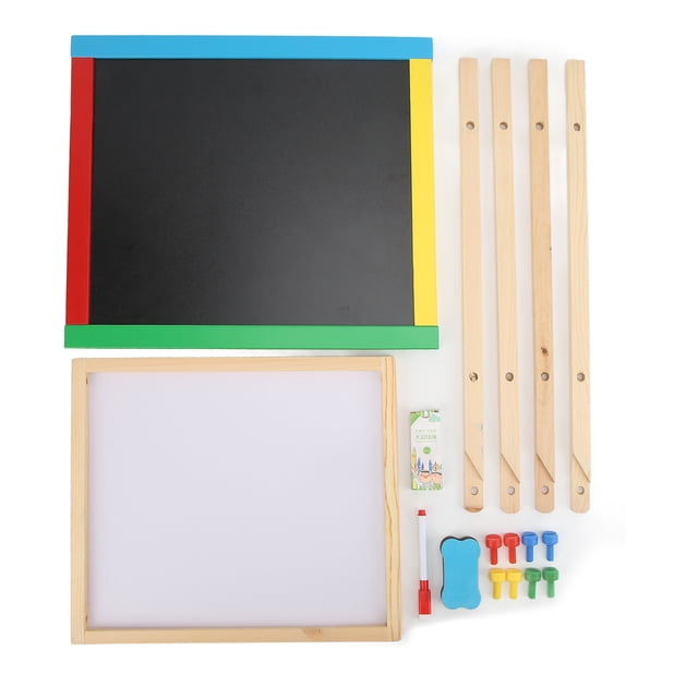 Caballete de arte multifuncional de madera para niños, dos en uno, tablero de dibujo blanco y negro de doble cara, caballete para niños pequeños