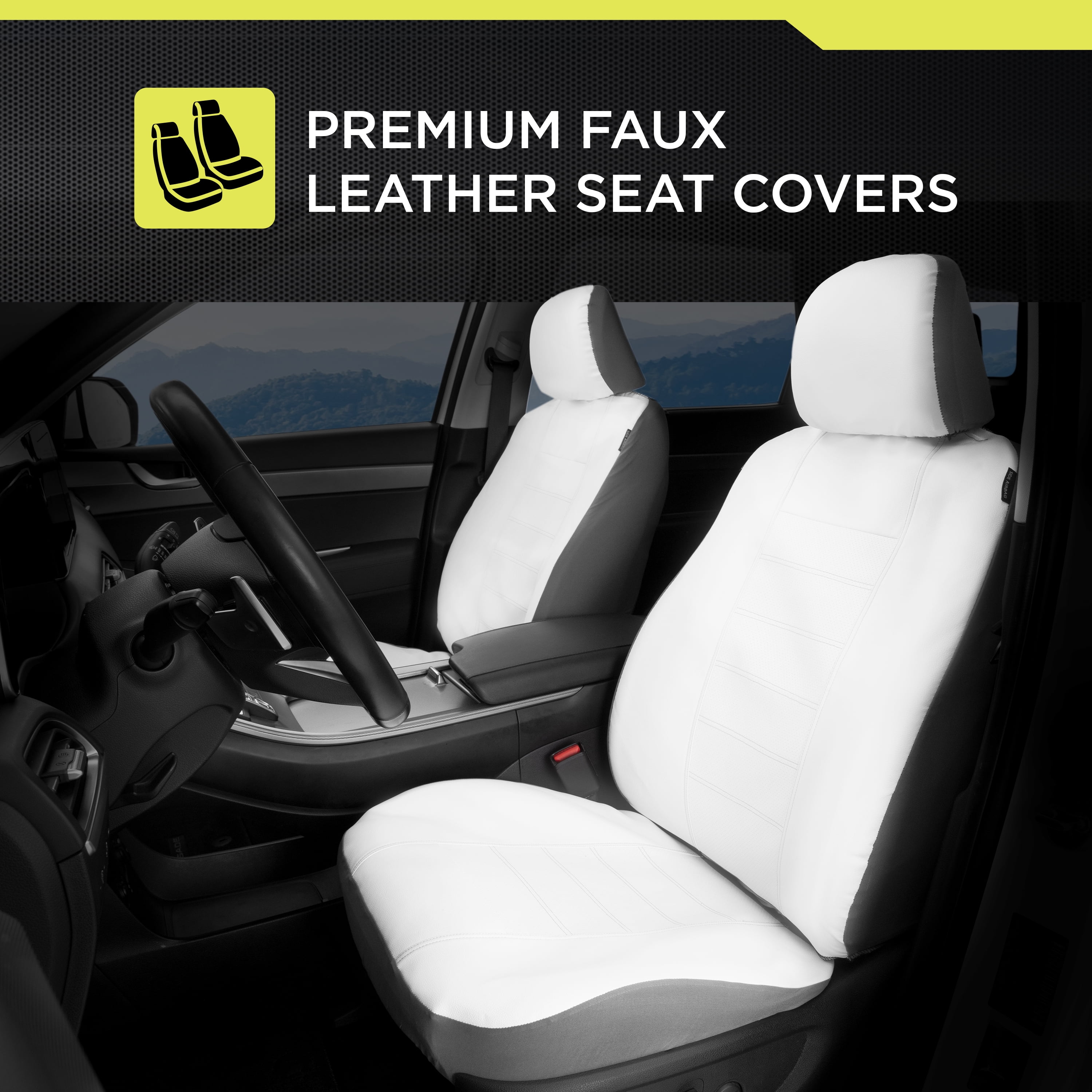Auto Drive Faux Leather Seat Cover, 2-Piece, White