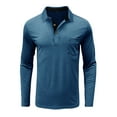 thumbnail image 4 of Huresd Mens Fashion Polo Shirts Cotton Classic Long Sleeve Thermal Button Shirt With Pocket Blue XL, 4 of 5