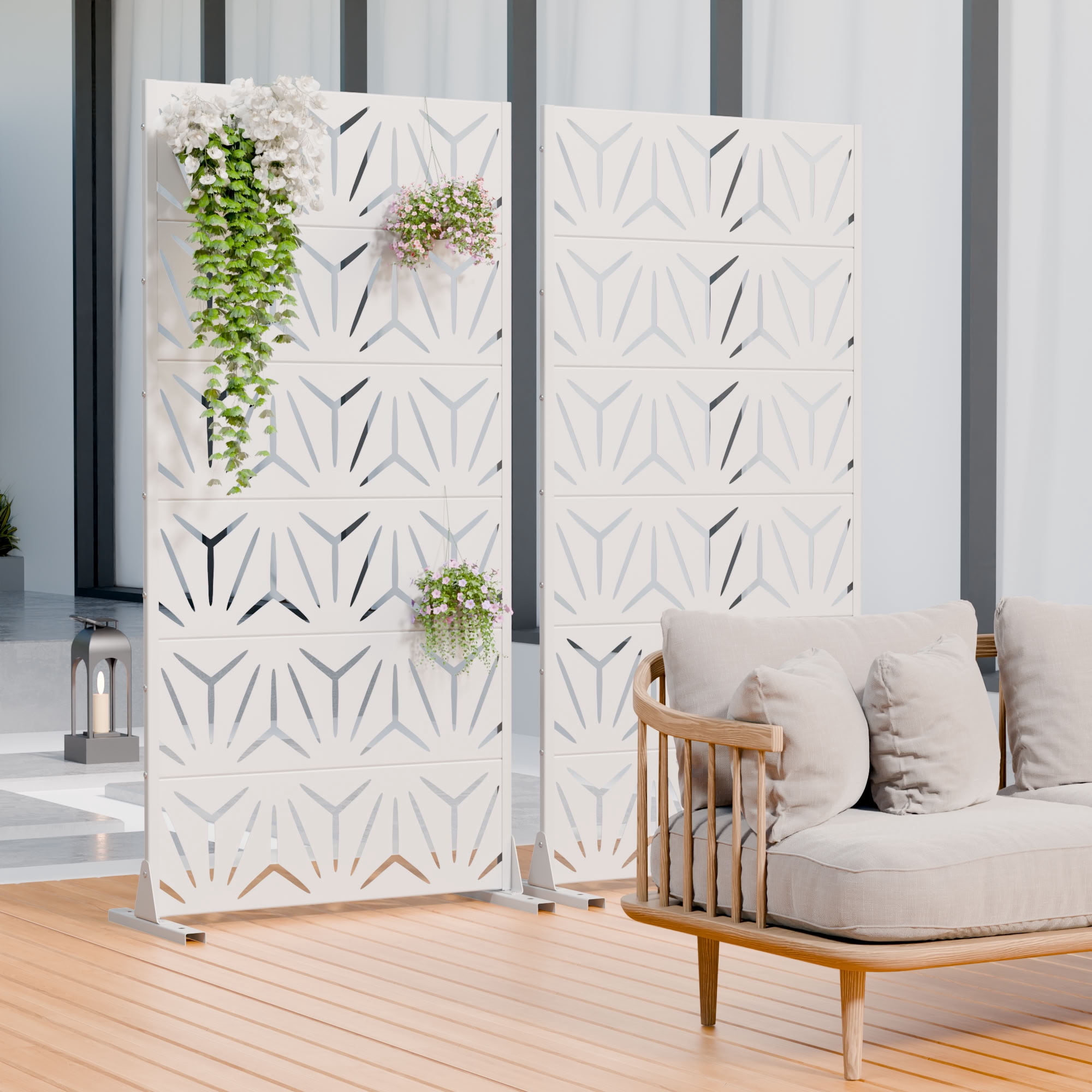 MAYEERTY 6 Panels Metal Outdoor Privacy Screen Garden Divider Patio Backyard Decorative Privacy Fence Panel, 72×35.4×15.7in