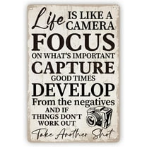 Funny Vintage Metal Tin Signs Family Decor Life is Like a Camera Wall Inspirational Art Gifts for Photographers Gift and Friends 8×12 inch