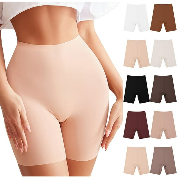 Swuxness Women's High Waist Boxers Briefs, Women's Plus Size Underwear, Womens Plus Size High Waist Solid Color Comfortable Soft Seamless Boxers Briefs Panties Beige, S