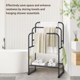 thumbnail image 6 of 40'' Tall Standing Towel Racks, 3 Tier Towel Drying Rack Outdoor, Pool Towel Stand Blanket Holder with Shelf & 4 Removable Hooks, Metal Freestanding Towel Racks for Bathroom, Matte Black, 6 of 8