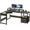 thumbnail image 3 of L Shaped Computer Desk with File Drawer, 65" L Shaped Desk with Monitor Stand, Height Adjustable Standing Desk , Gray, 3 of 13