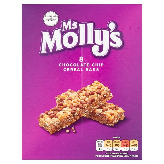 Ms Molly's Chocolate Chip Cereal Bars 8 Pack 168g, Imported from Britain