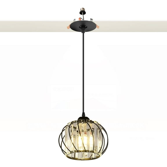 Kiven Can Lights Retrofit Recessed Lighting with E26 Power Outlet Adapter, 4/5 Inch Replacement Conversion Kit,1-Light Crystal Modern Pendant Lighting for Living Room Kitchen Island Black TB2983