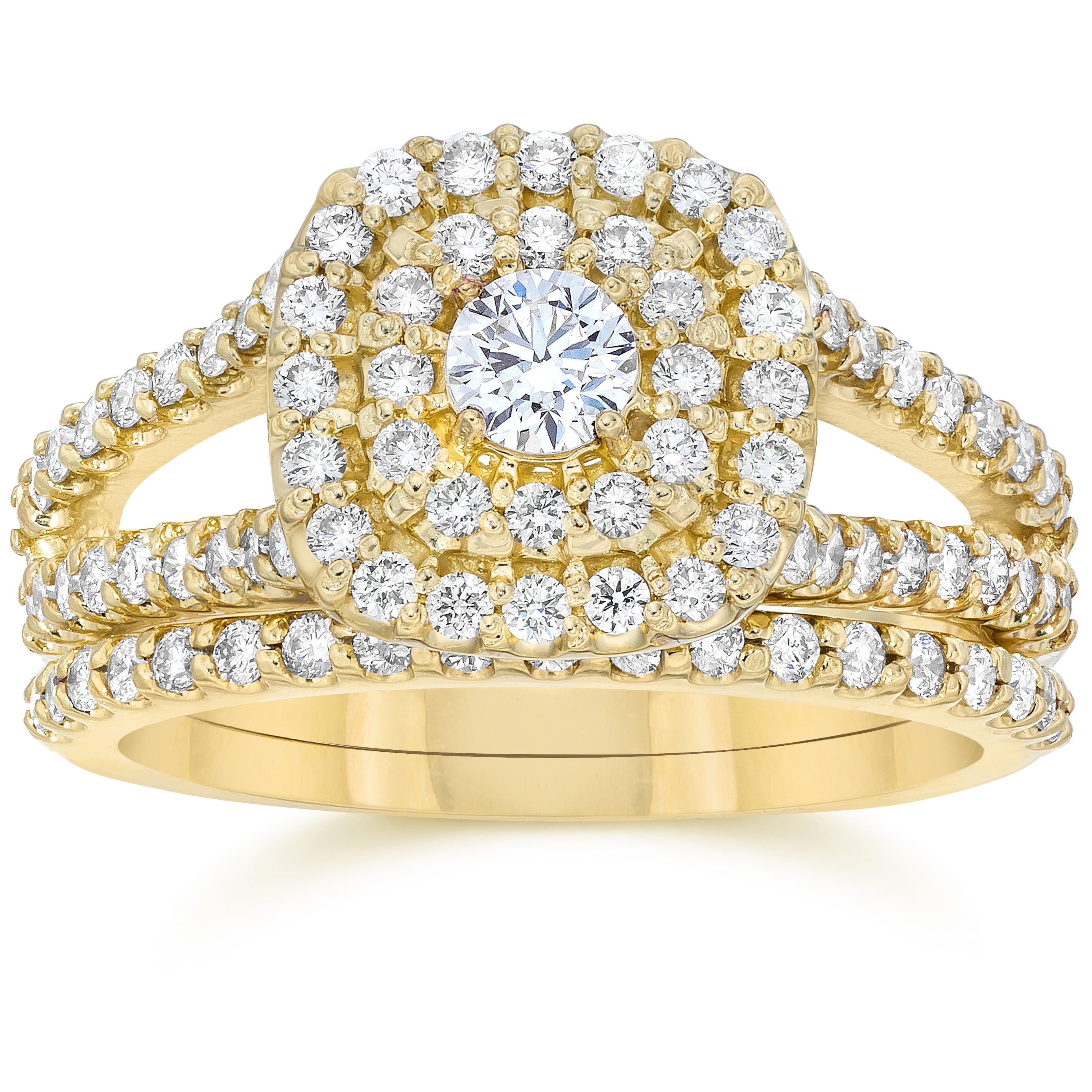 1.10Ct Cushion Halo Solitaire Diamond Engagement Wedding Ring Set Yellow Gold by Pompeii3
