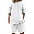 thumbnail image 3 of Jinhomg Mens Casual Summer Outfits 2 Piece Big and Tall Lounge Sets Loose Fit Comfy Short Sleeve Crew Neck T-Shirts and Elastic Drawstring Waist Shorts White L, 3 of 10