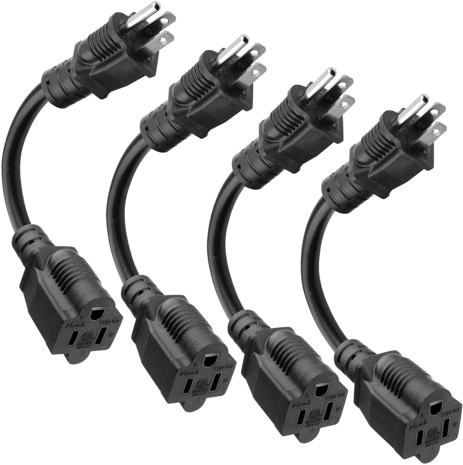 4 Pack8 Inch Short Power Extension Cord Outlet Saver, SJTW 16AWG/13A