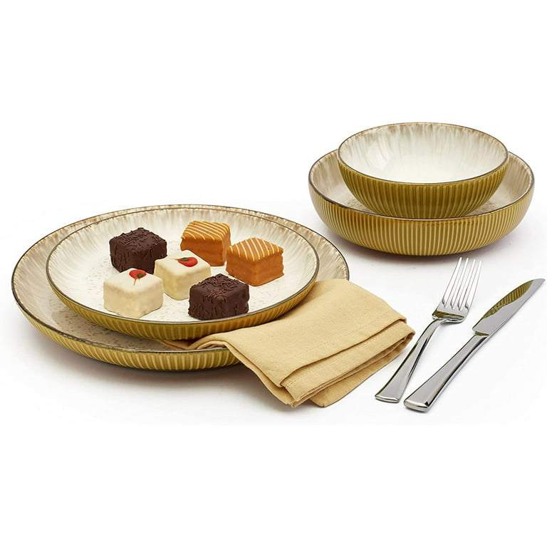  Tabletops Gallery Industrial Farmhouse Dinnerware- Stoneware  Dishes Service for 4 Dinner Salad Appetizer Dessert Plate Bowls, 16 Piece  Hudson Dinnerware Set with Reactive Glaze : Everything Else
