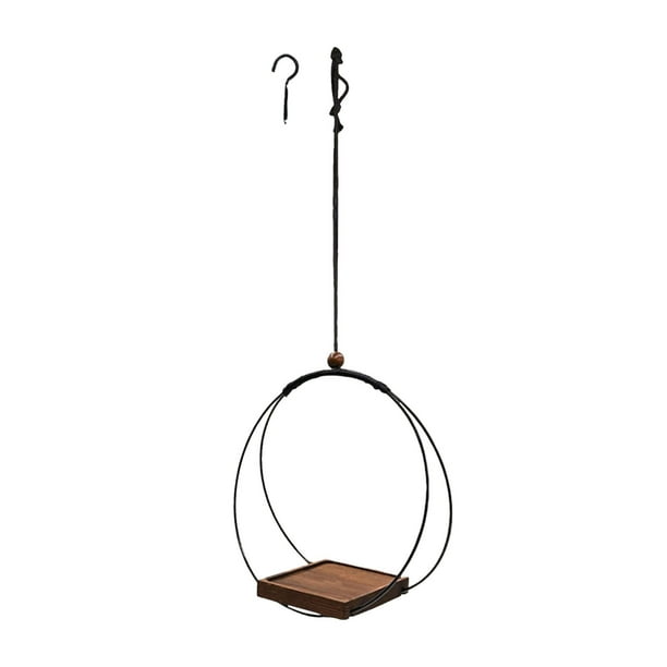Macetero colgante de madera, diseño negro metalizado, cuerda ajustable, base estable, para exposición de plantas en interiores y exteriores, suculentas, cactus