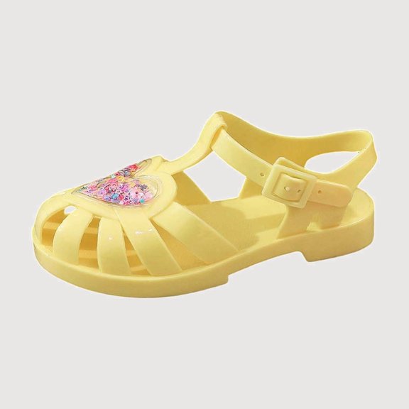Gyujnb Girls Heart Sequin Jelly Sandals Soft Sole Casual Footwear,Adjustable Buckle Strap Closed Toe Water Shoes (Toddler, Little Girls),6-7 Years