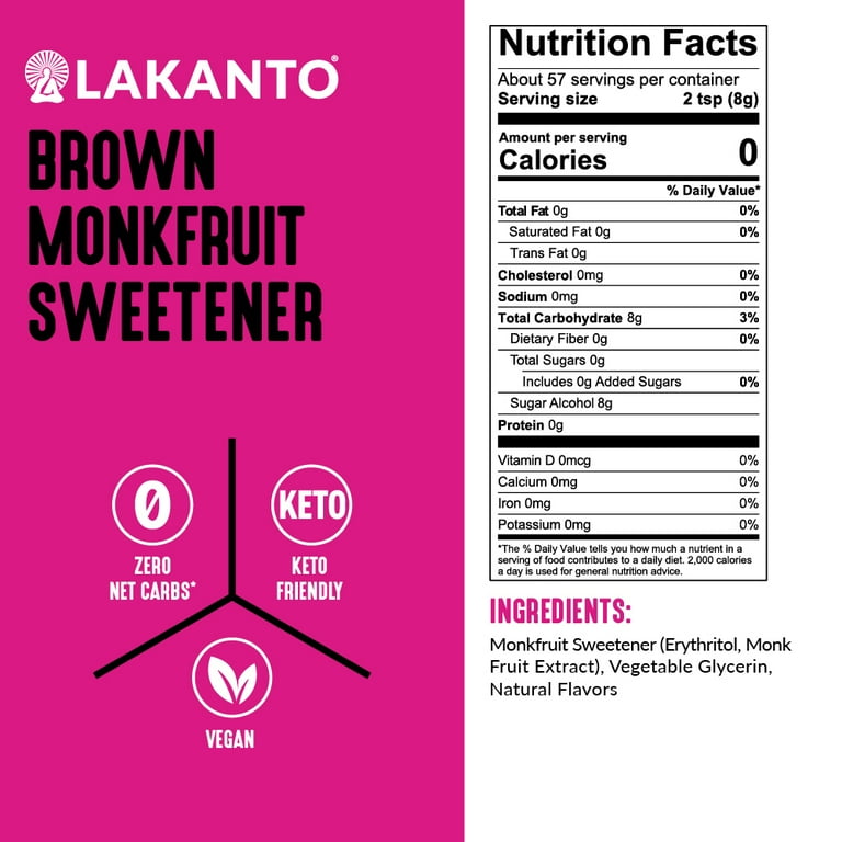 Lakanto Brown Monk Fruit Sweetener - Brown Sugar Substitute, Zero Calorie, Baking, Vegan, Keto Diet Friendly, Zero Net Carbs, Gluten Free, Sugar Replacement, Extract (Brown - 1 lb)