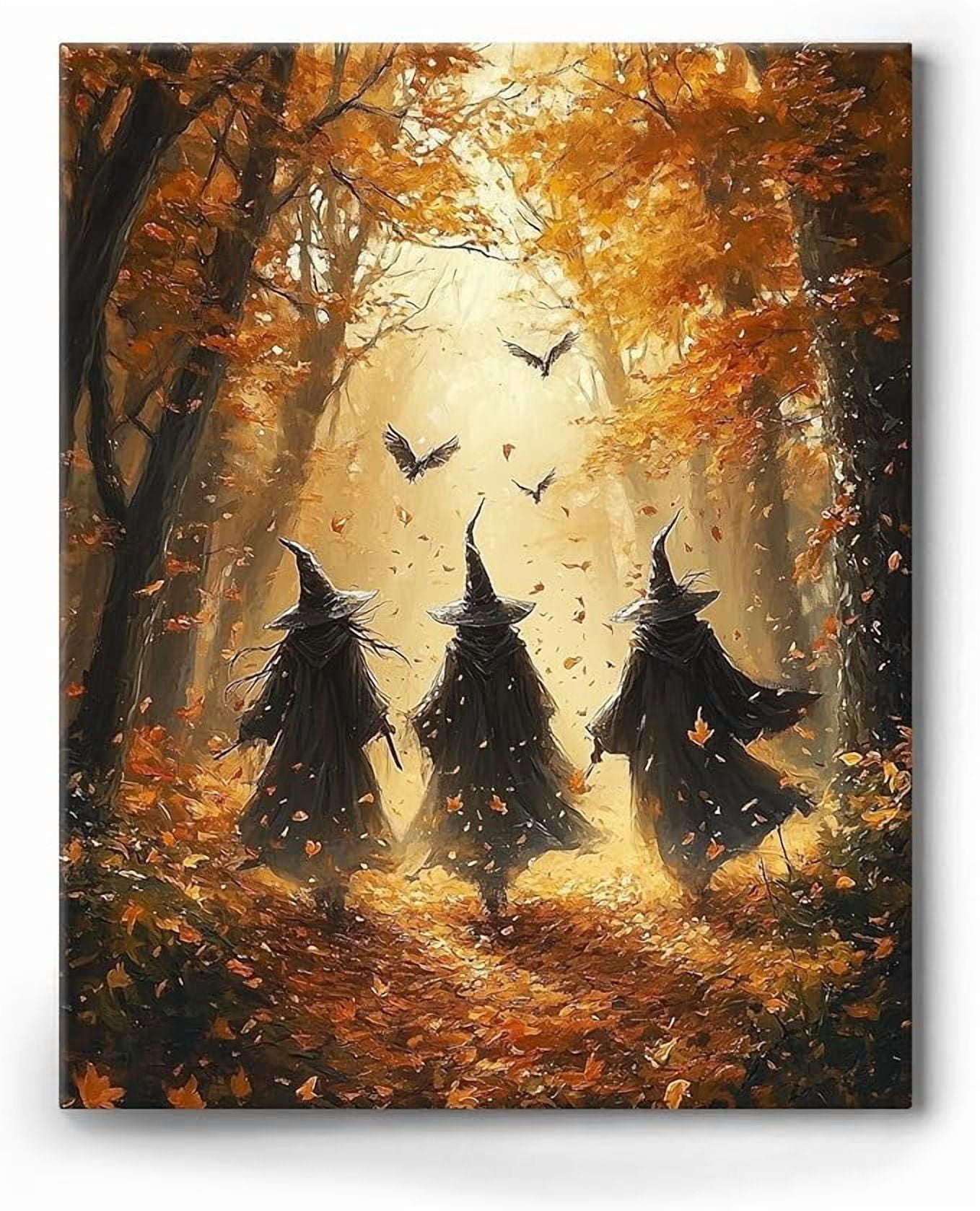 ART Halloween Wall Vintage Three Witches in The Forest Witchy Canvas Painting Print Wall Gothic Decor Witch Poster Witchy Room Aesthetic and Halloween Room Decor