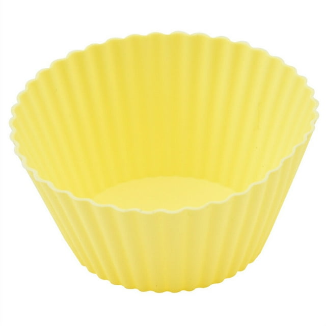 Silicone Muffin Cups Pastry Round Molds Portable Reusable Baking Cupcake Moulds Tray Kitchen Bakery Bakeware Accessories Yellow