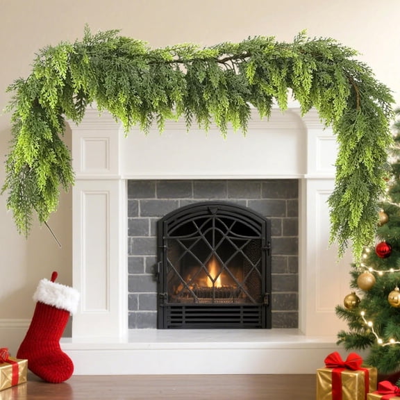 6 FT Christmas Ceda Garlands for Mantel Fireplace, Realistic Pine Garland Thick & Lush Artificial Greenery Green Faux Garland for Table Stairs Window Indoor Outdoor Christmas Holiday Decorations