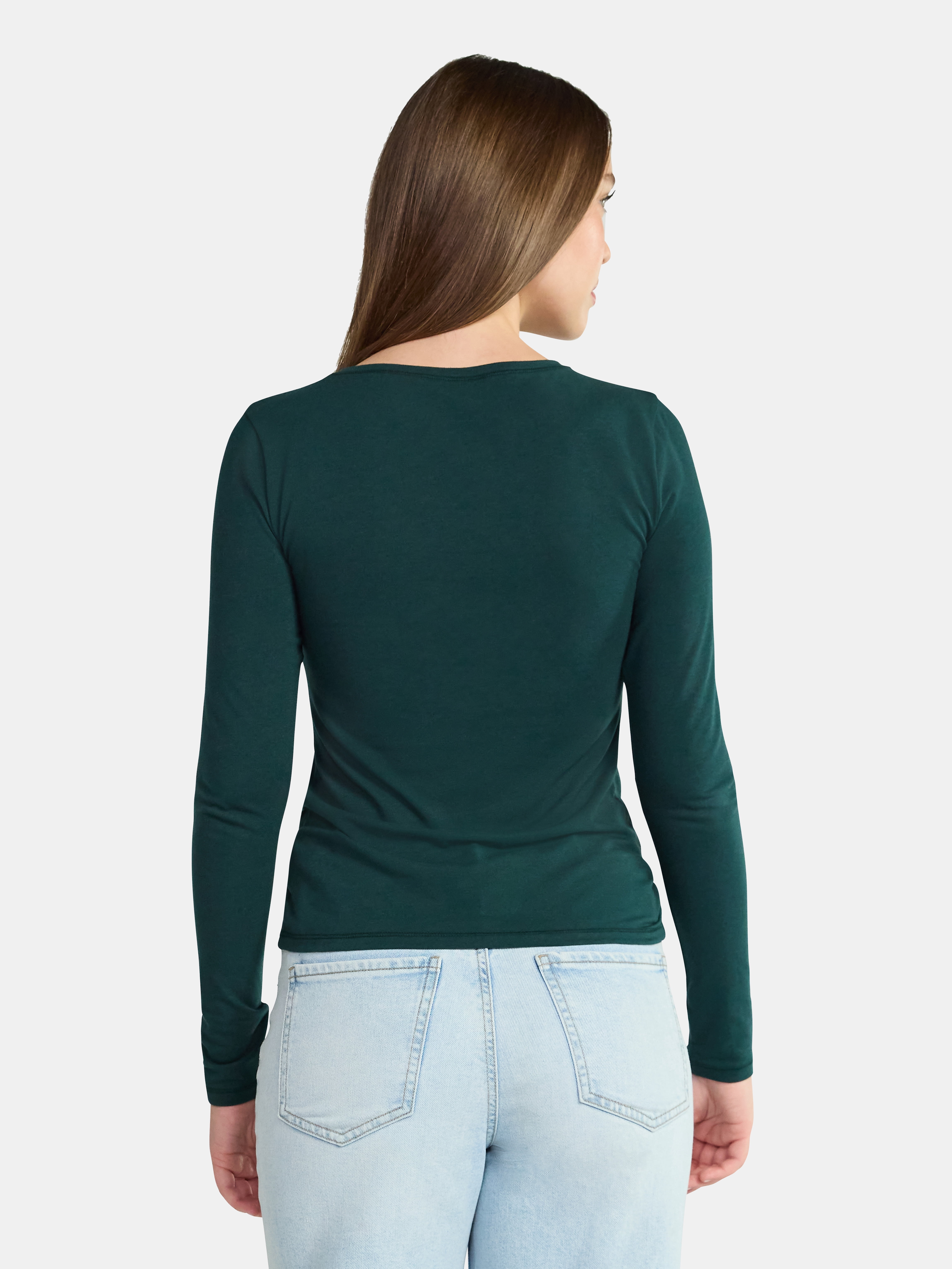 No Boundaries Crewneck Tee with Long Sleeves, Women's & Women's Plus XXS-4X