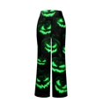 thumbnail image 6 of Halloween Glowing Pumpkin Print Wide Leg Pants for Women, 1-Pc Drawstring Loose Fit Palazzo Trousers — Soft Breathable Lounge Bottoms & Halloween Pajama Pants Green M, 6 of 6