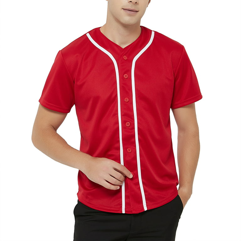 Toptie Men's Baseball Jersey Plain Button Down Shirts Team Sports Uniforms-Red White-S, Size: Small