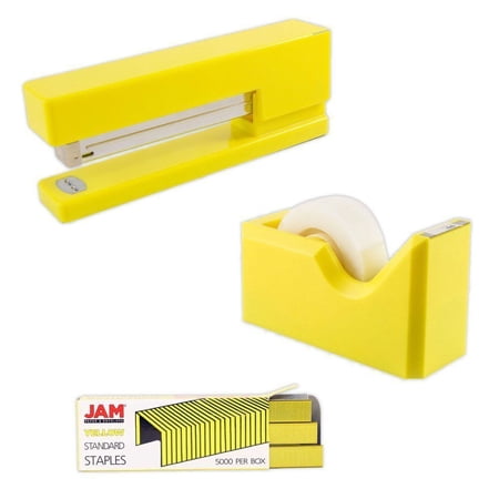 JAM Paper Office & Desk Set, Yellow, 3/Pack, 1 Stapler, 1 Staples & 1 Tape Dispenser