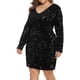 thumbnail image 2 of Vestido de lentejuelas de talla grande para mujer Cuello en V Fiesta Cóctel Sparkle Glitter Noche Elástico Mini vestidos ajustados Adepaton WRMH-223-4, 2 of 7