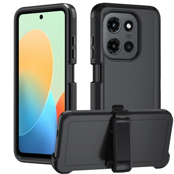 Phone Case for Motorola G & G Play 5G (2025), Heavy Duty 3-Layer Hybrid Silicone Shockproof Cover with Belt Clip, for Moto G & G Play 2025 5G Protective Shell, Black