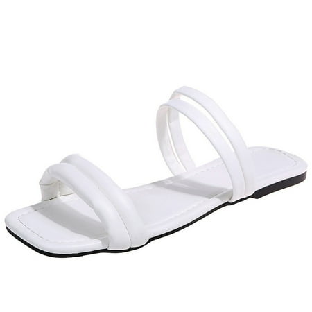 

Slippers For Women Summer Women S Flip-Flops Open Toe Rhinestone Casual Beach Shoes Flats Slippers Womens Slippers Pu White 42