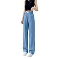 thumbnail image 3 of Women's Tencel Wide Leg Jeans High Waisted Straight Denim Pants with Five-Pocket Design Comfort Stretch Breathable Soft Fabric for Casual Wear Light Blue XXXL, 3 of 6
