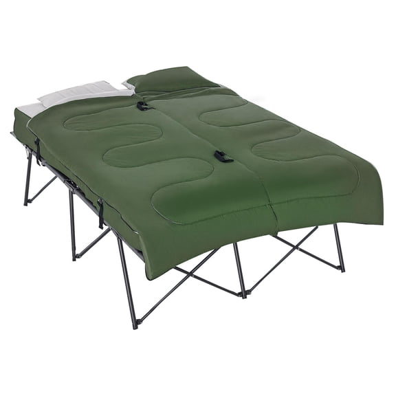 2 Person Folding Camping Cot Set with Air Mattress Sleeping Bag Pillows Carry Bag Portable Outdoor Travel Bed