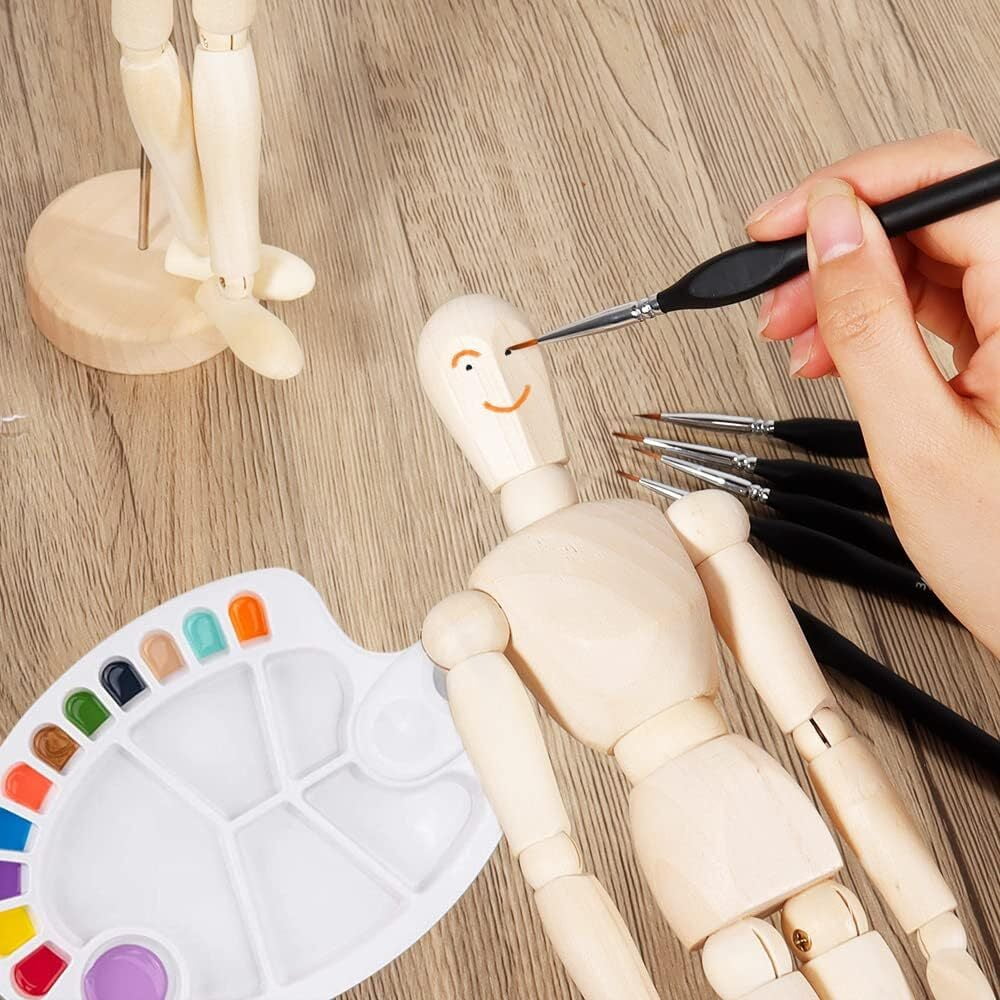LQQBOX 2Pcs 12" Wood Poseable Mannequin, Artists Wooden Manikin Jointed Mannequin Art Figure Drawing Model Articulated Wood Human Model with Base Flexible Body Home Decoration Drawing Human Figure