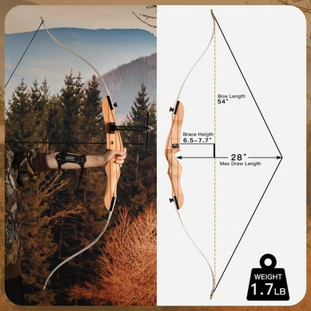 AME 54 inch Recurve Bow and Arrow Set for Youth Beginner Takedown Recurve Bow for Kids Boy Girl Women Right Handed with Ergonomic Design(only bow 20lbs)